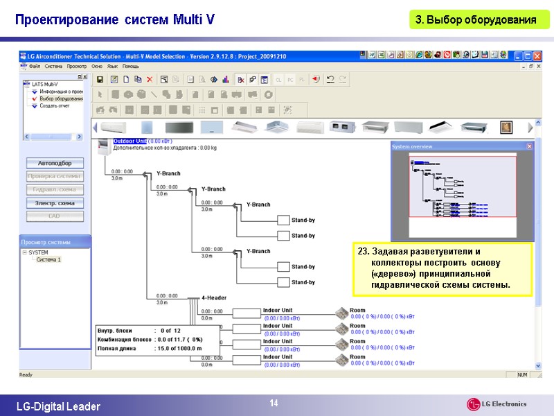 14 23. Задавая разветувители и коллекторы построить основу («дерево») принципиальной гидравлической схемы системы. 3.